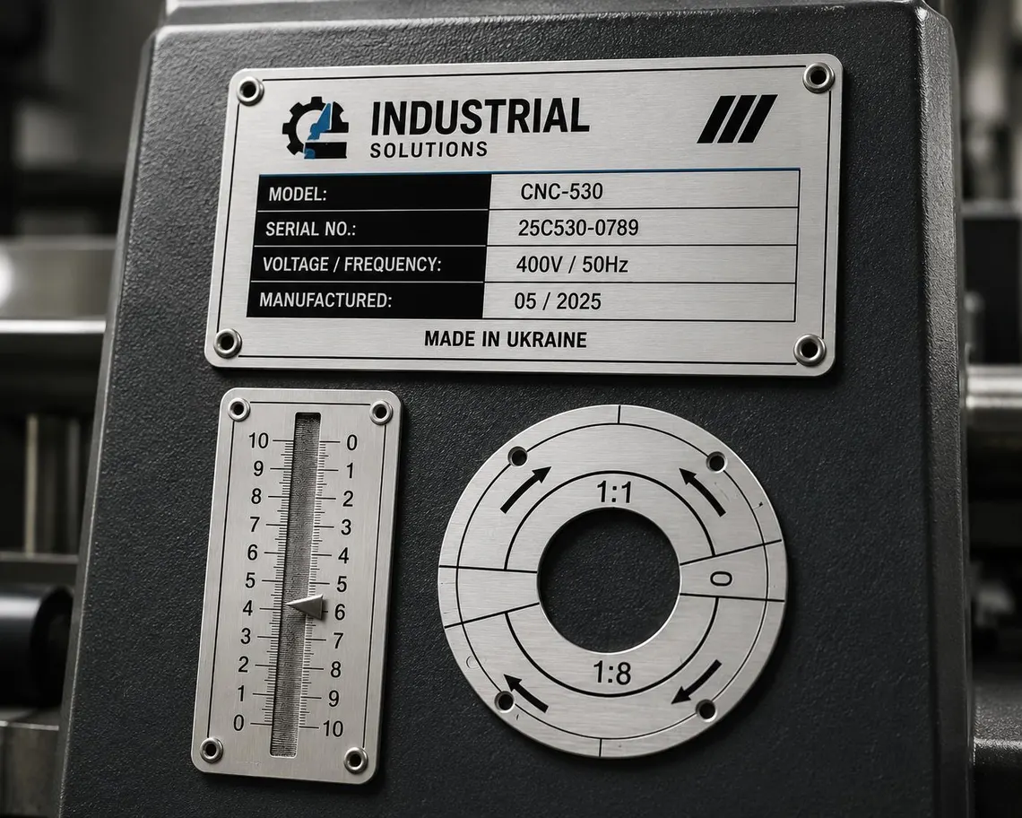 CNC makine kontrol paneli için metal makine etiketi